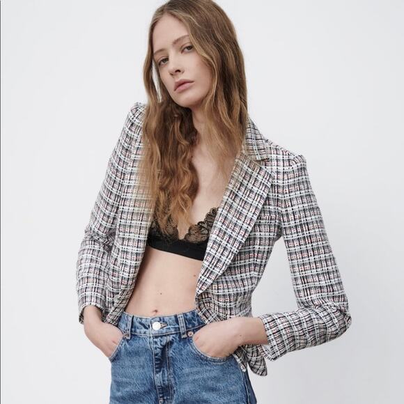 Zara double breasted textured weave jacket blazer - Picture 11 of 15